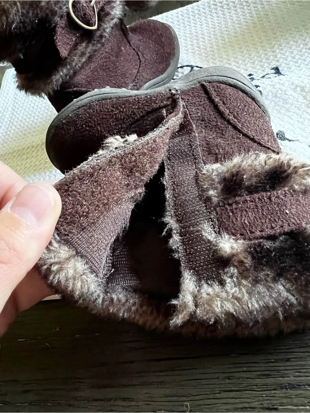 Faded Glory Toddler Brown Faux Fur Pom Booties